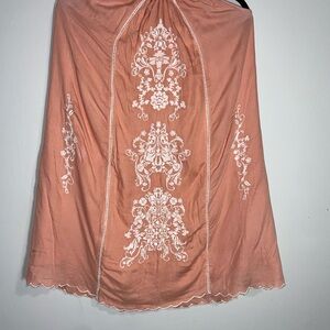 Dina Be Peach and White Embroidered Midi Dress